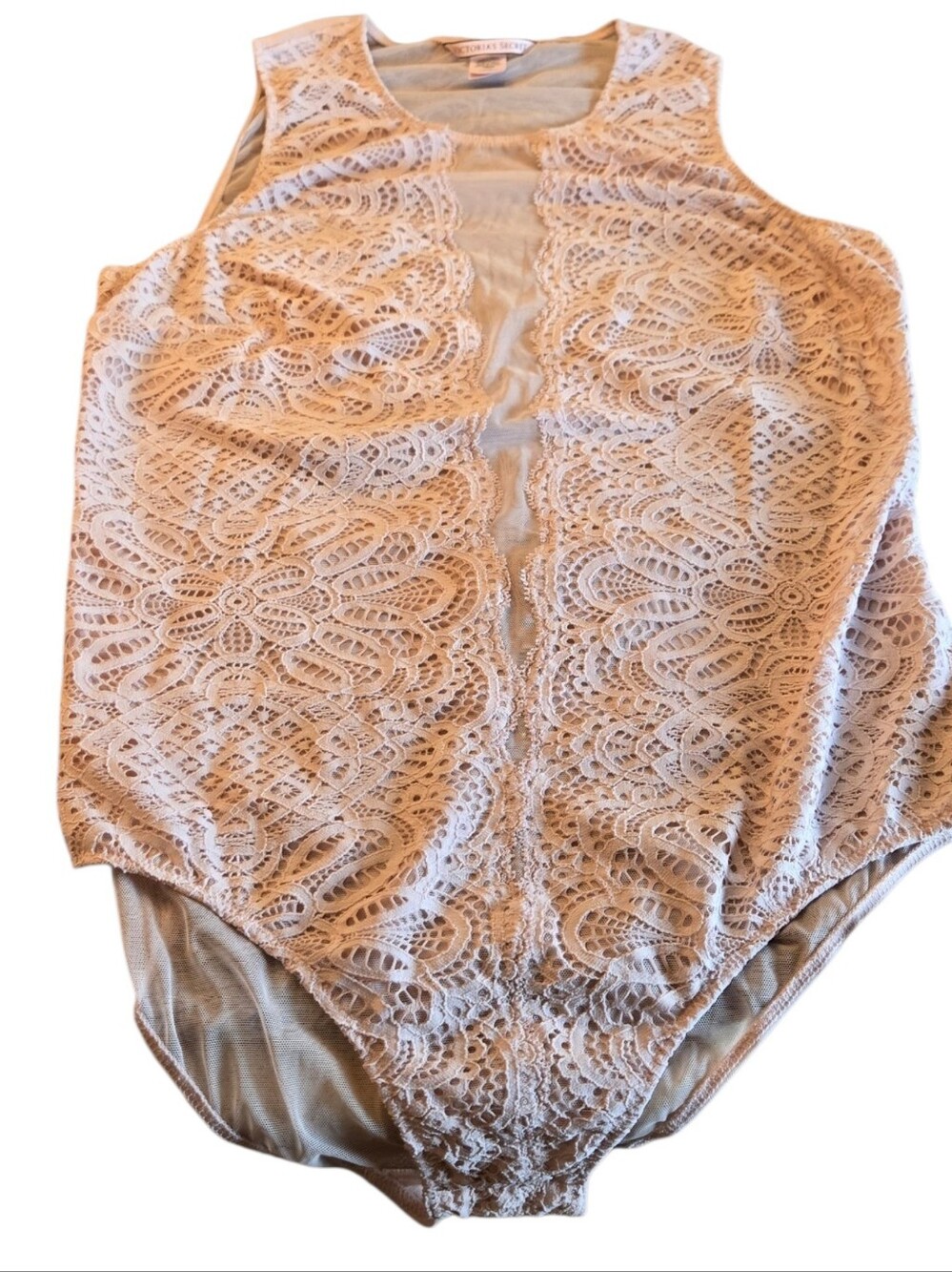 Victoria's Secret Sleeveless Lace Overlay Bodysuit - Light Pink Size Large